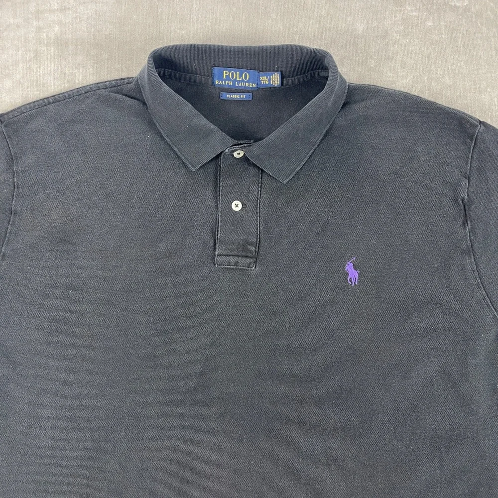 Polo Ralph Lauren Men XXL Black Polo Shirt Purple Pony Classic Fit